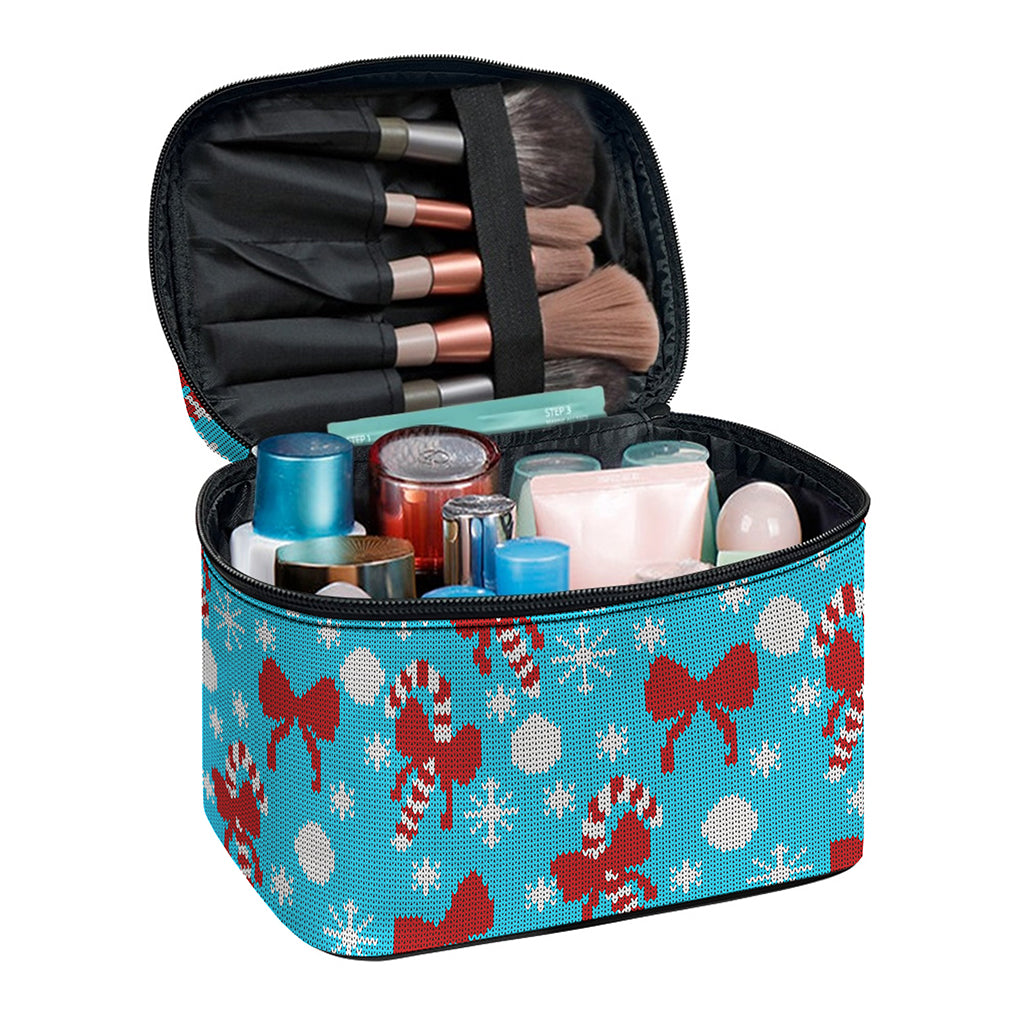 Christmas Party Knitted Pattern Print Travel Makeup Bag