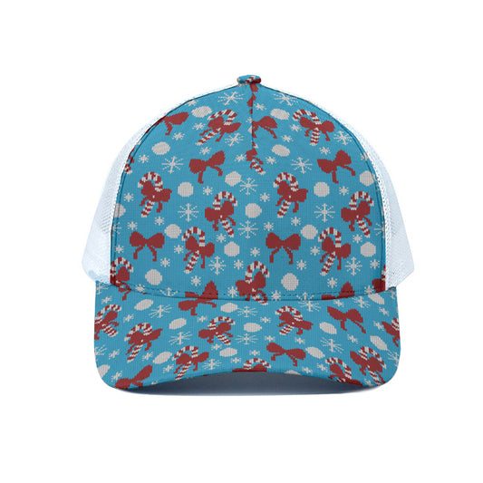 Christmas Party Knitted Pattern Print White Mesh Trucker Cap