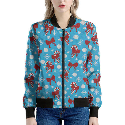 Christmas Party Knitted Pattern Print Women's Bomber Jacket