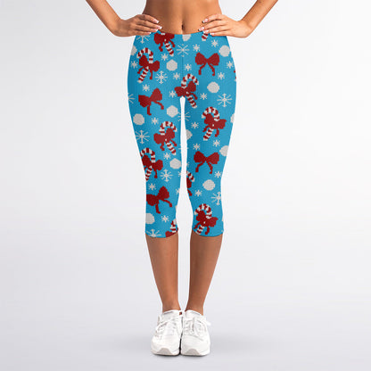 Christmas Party Knitted Pattern Print Women's Capri Leggings
