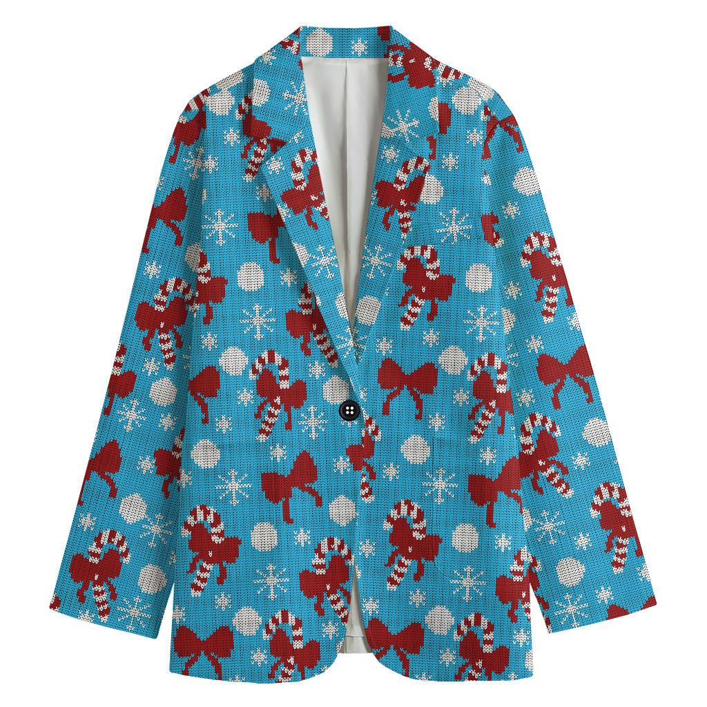 Christmas Party Knitted Pattern Print Women's Cotton Blazer