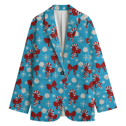 Christmas Party Knitted Pattern Print Women's Cotton Blazer