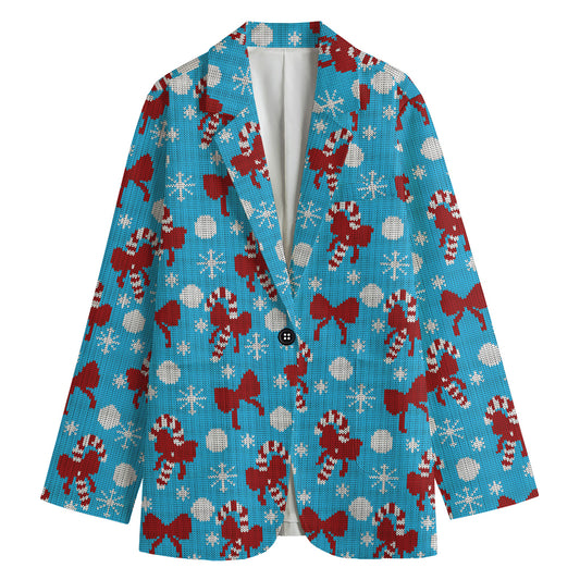 Christmas Party Knitted Pattern Print Women's Cotton Blazer
