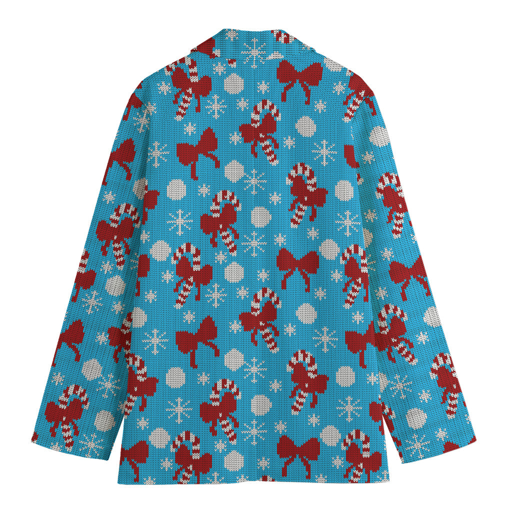 Christmas Party Knitted Pattern Print Women's Cotton Blazer