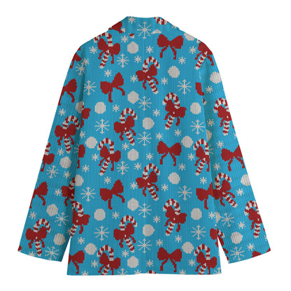 Christmas Party Knitted Pattern Print Women's Cotton Blazer