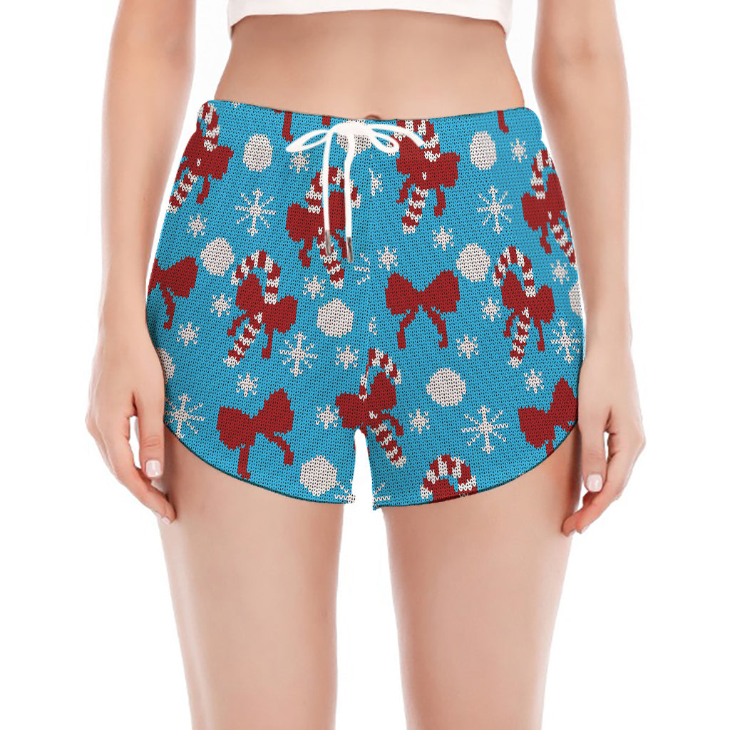 Christmas Party Knitted Pattern Print Women's Split Running Shorts