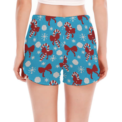 Christmas Party Knitted Pattern Print Women's Split Running Shorts