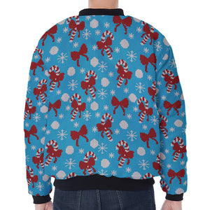 Christmas Party Knitted Pattern Print Zip Sleeve Bomber Jacket