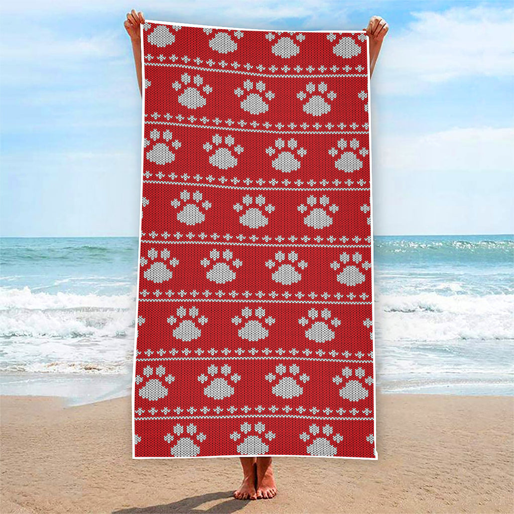 Christmas Paw Knitted Pattern Print Beach Towel