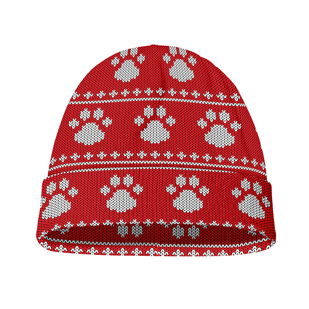 Christmas Paw Knitted Pattern Print Beanie