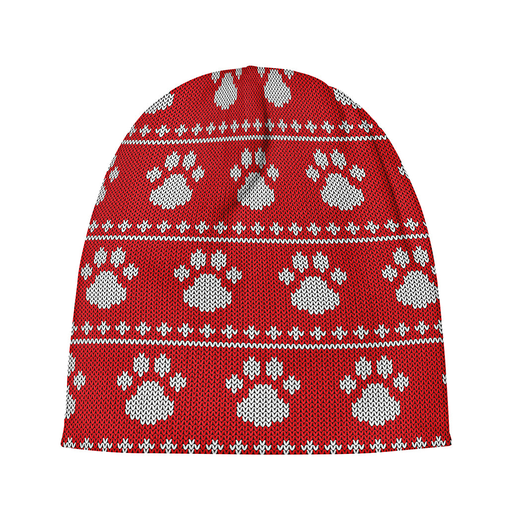 Christmas Paw Knitted Pattern Print Beanie