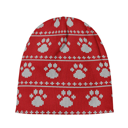 Christmas Paw Knitted Pattern Print Beanie