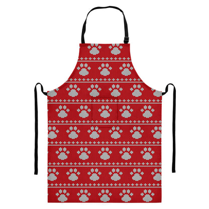 Christmas Paw Knitted Pattern Print Bib Apron With Pocket