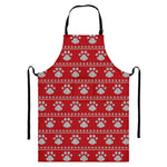 Christmas Paw Knitted Pattern Print Bib Apron With Pocket