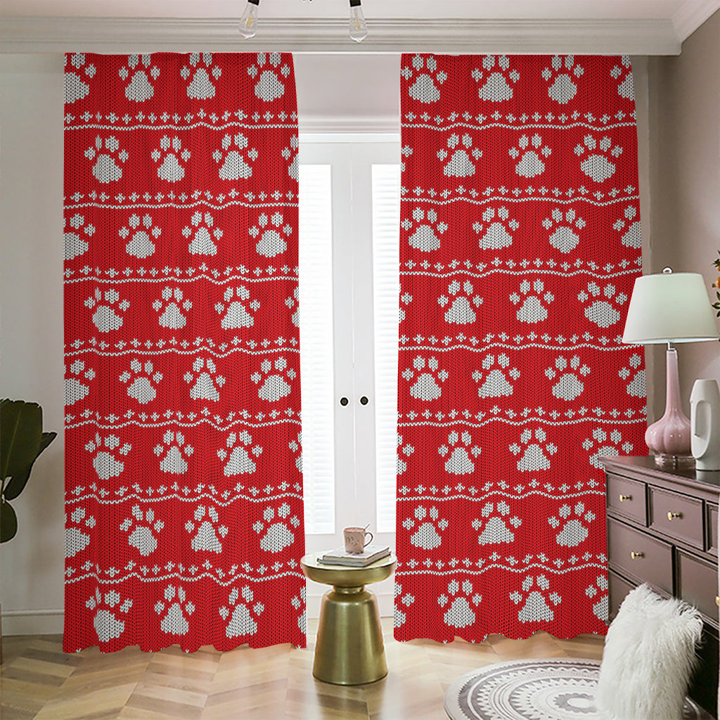 Christmas Paw Knitted Pattern Print Blackout Pencil Pleat Curtains