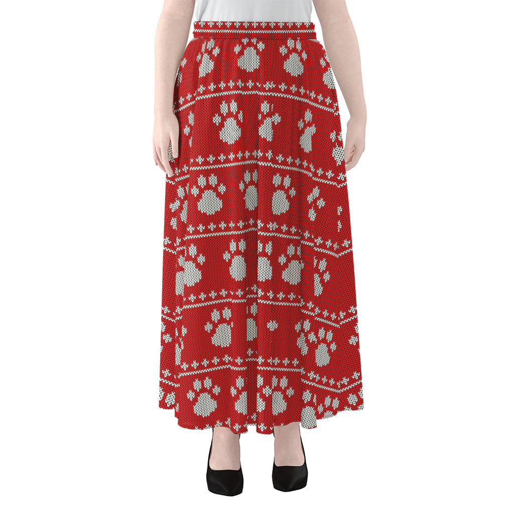 Christmas Paw Knitted Pattern Print Chiffon Maxi Skirt