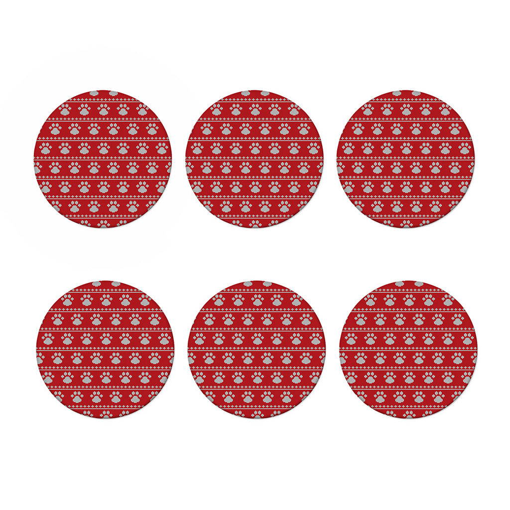Christmas Paw Knitted Pattern Print Coaster Set