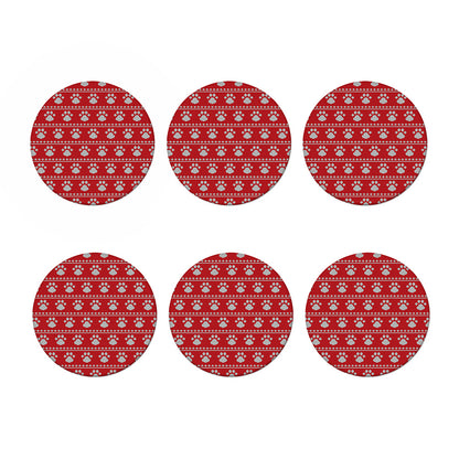 Christmas Paw Knitted Pattern Print Coaster Set