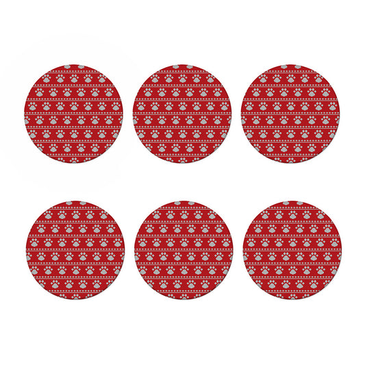 Christmas Paw Knitted Pattern Print Coaster Set