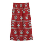 Christmas Paw Knitted Pattern Print Cotton Front Slit Maxi Skirt