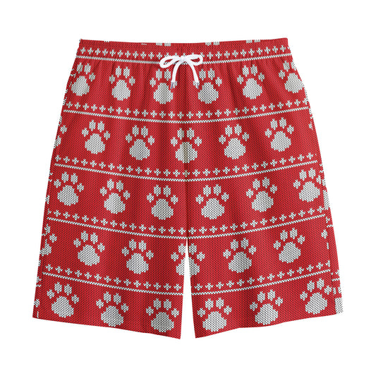 Christmas Paw Knitted Pattern Print Cotton Shorts