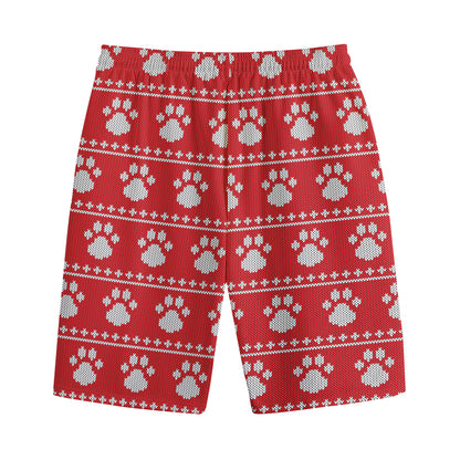 Christmas Paw Knitted Pattern Print Cotton Shorts