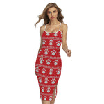 Christmas Paw Knitted Pattern Print Cross Back Cami Dress