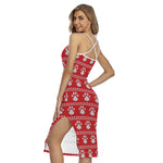 Christmas Paw Knitted Pattern Print Cross Back Cami Dress