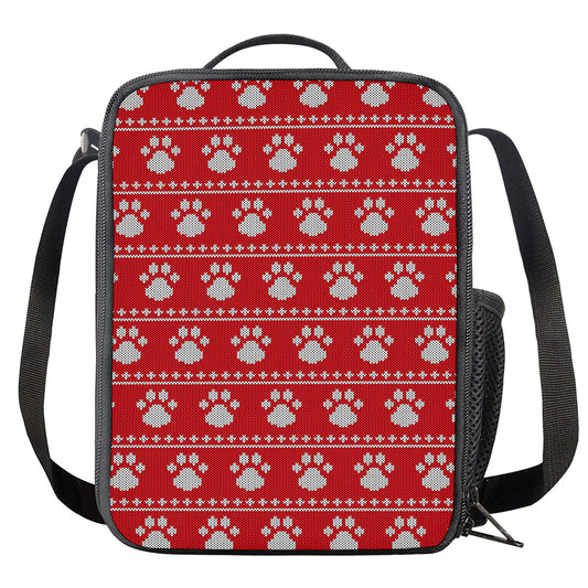 Christmas Paw Knitted Pattern Print Crossbody Lunch Bag