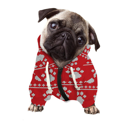 Christmas Paw Knitted Pattern Print Dog Zip Up Hoodie