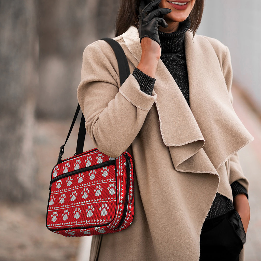 Christmas Paw Knitted Pattern Print Double Strap Bible Bag