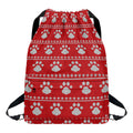 Christmas Paw Knitted Pattern Print Drawstring Backpack