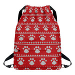 Christmas Paw Knitted Pattern Print Drawstring Backpack
