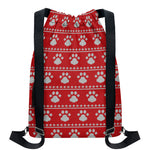 Christmas Paw Knitted Pattern Print Drawstring Backpack