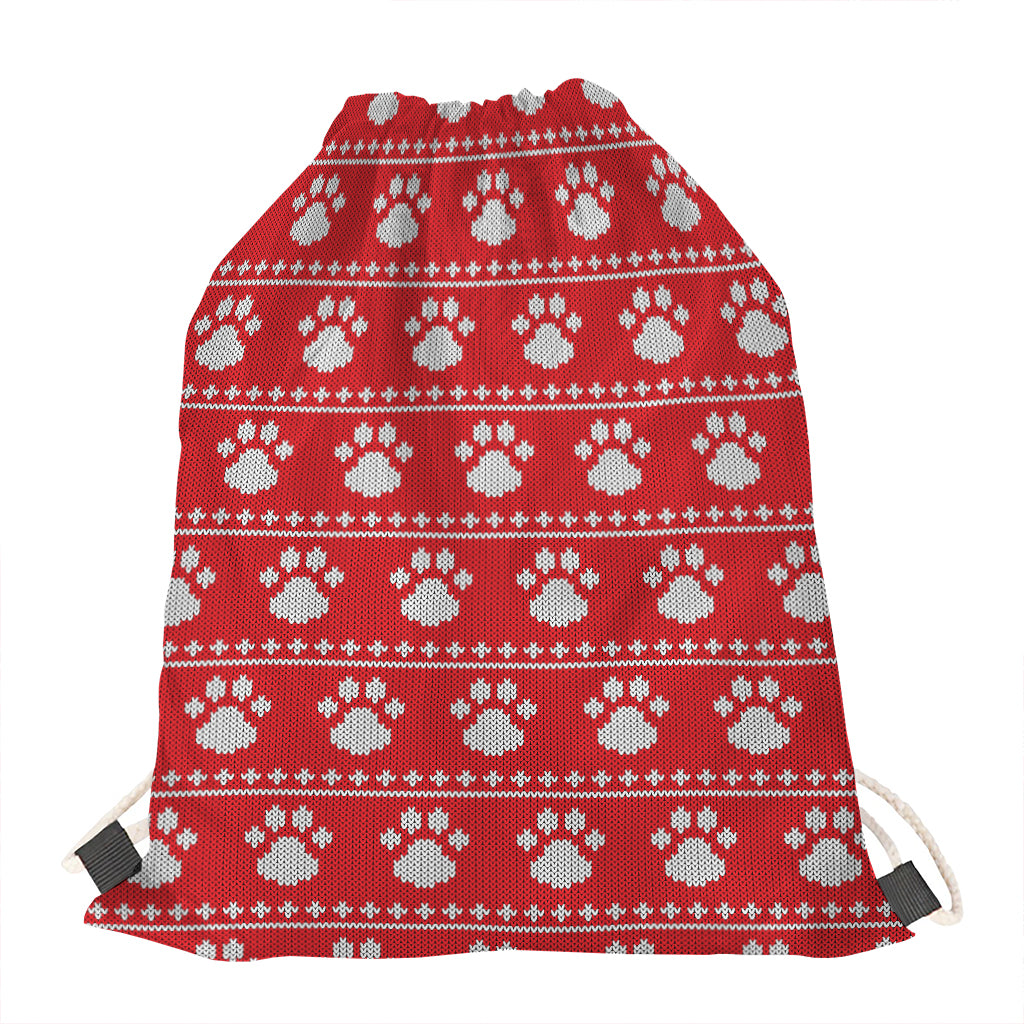 Christmas Paw Knitted Pattern Print Drawstring Bag