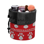 Christmas Paw Knitted Pattern Print Drawstring Makeup Bag