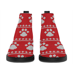 Christmas Paw Knitted Pattern Print Flat Ankle Boots
