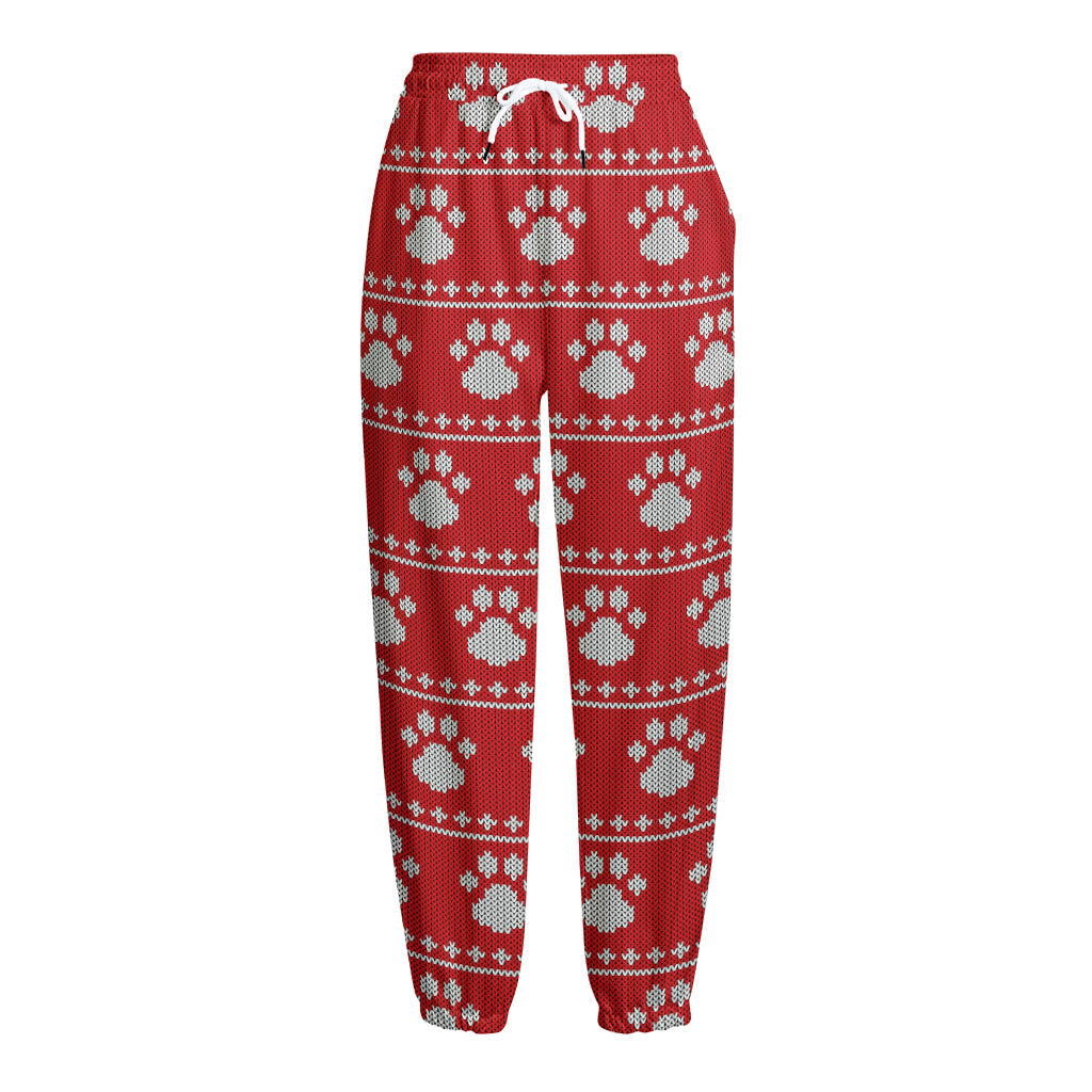 Christmas Paw Knitted Pattern Print Fleece Lined Knit Pants