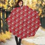 Christmas Paw Knitted Pattern Print Foldable Umbrella