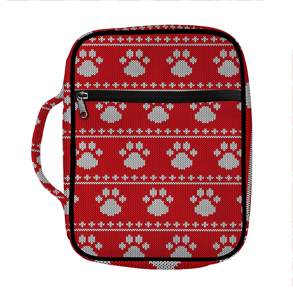 Christmas Paw Knitted Pattern Print Front Pocket Bible Bag