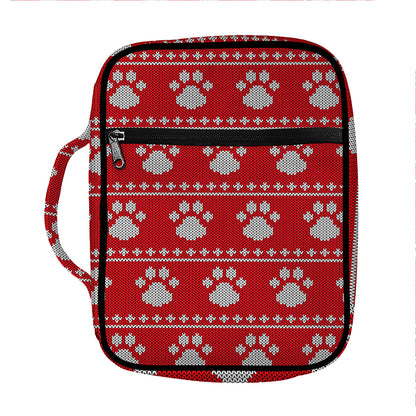 Christmas Paw Knitted Pattern Print Front Pocket Bible Bag