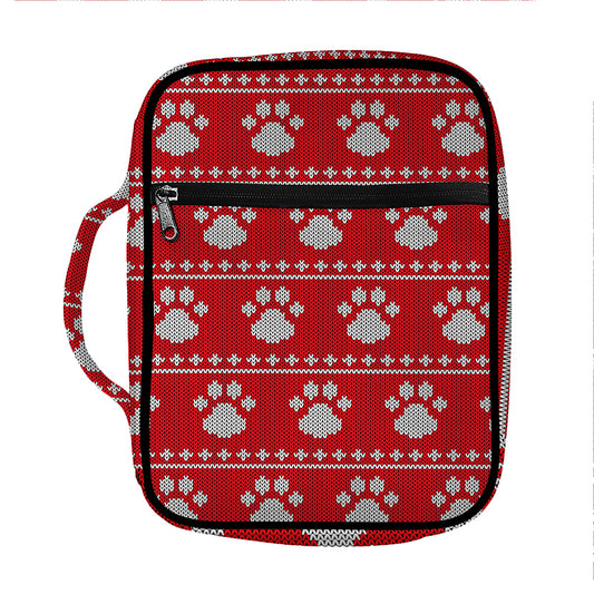 Christmas Paw Knitted Pattern Print Front Pocket Bible Bag