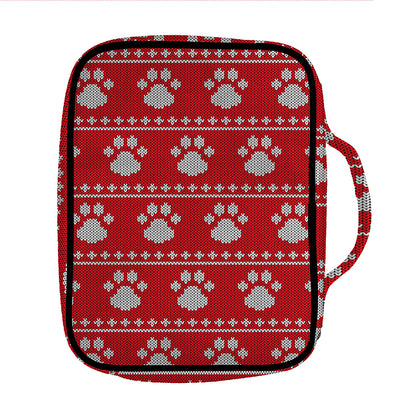 Christmas Paw Knitted Pattern Print Front Pocket Bible Bag