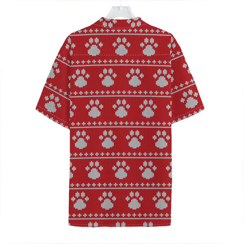 Christmas Paw Knitted Pattern Print Hawaiian Shirt