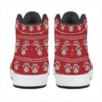 Christmas Paw Knitted Pattern Print High Top Leather Sneakers