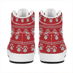 Christmas Paw Knitted Pattern Print High Top Leather Sneakers
