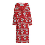 Christmas Paw Knitted Pattern Print Hooded Bathrobe