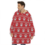 Christmas Paw Knitted Pattern Print Hoodie Blanket