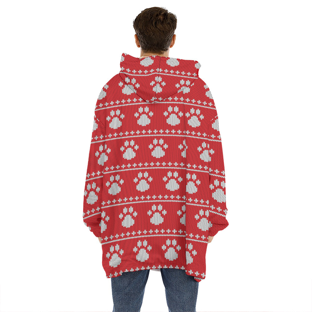 Christmas Paw Knitted Pattern Print Hoodie Blanket