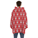 Christmas Paw Knitted Pattern Print Hoodie Blanket